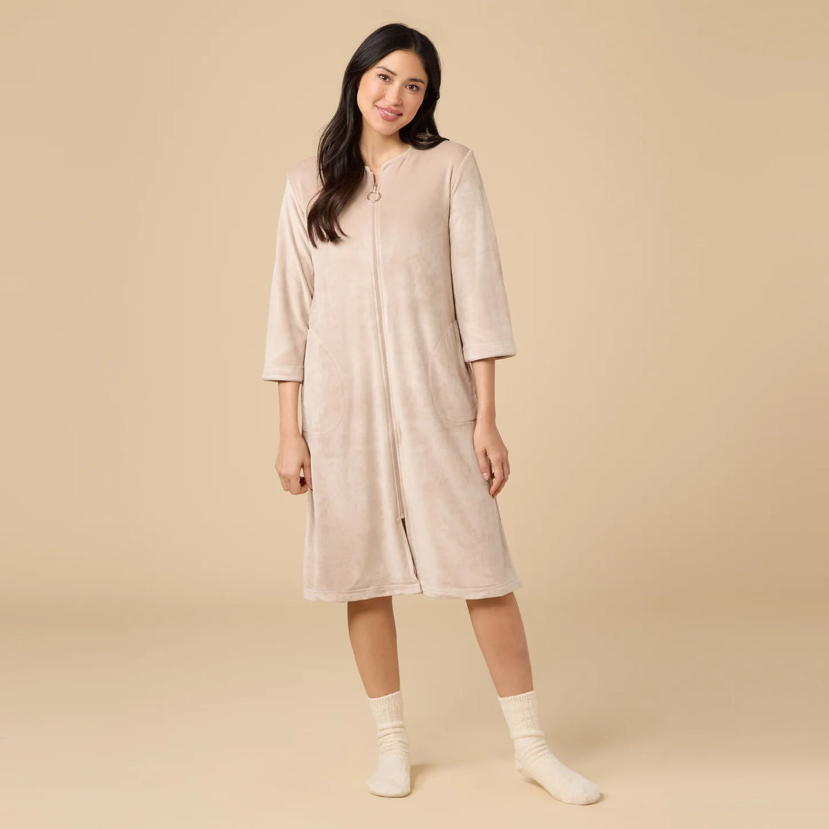 Serenity 42" 3/4 Sleeve Zip Robe Coco