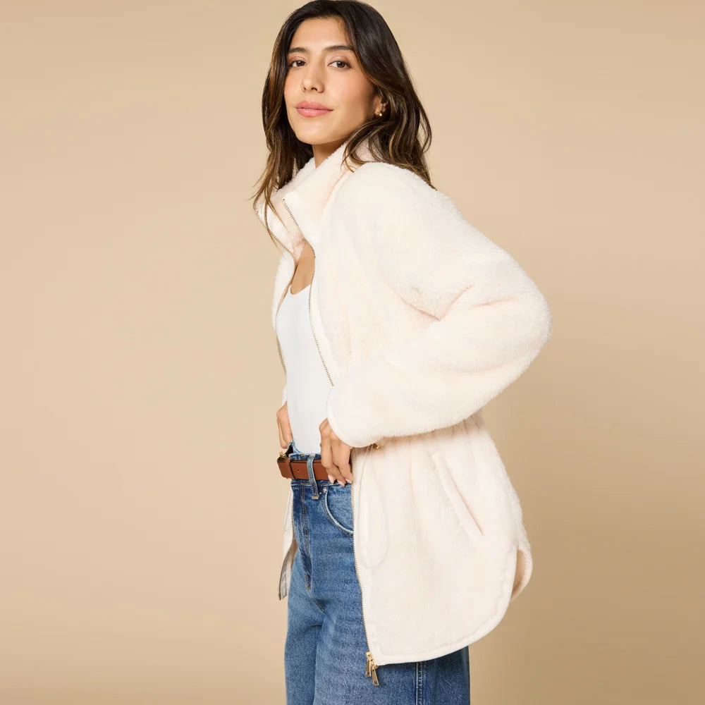 DreamPlush Double Zip Jacket- Almond