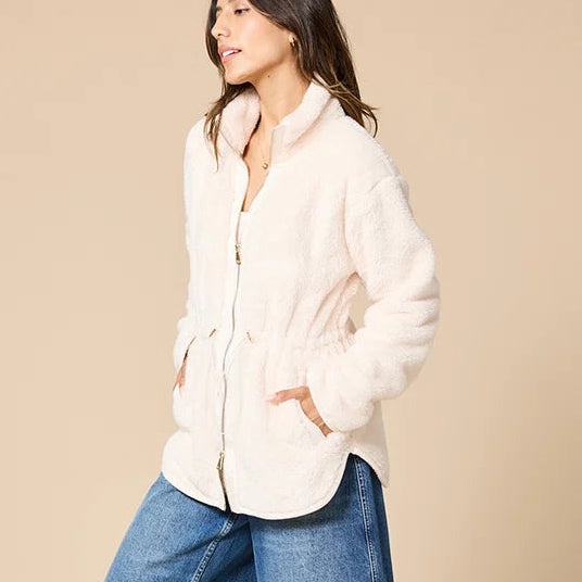 DreamPlush Double Zip Jacket- Almond