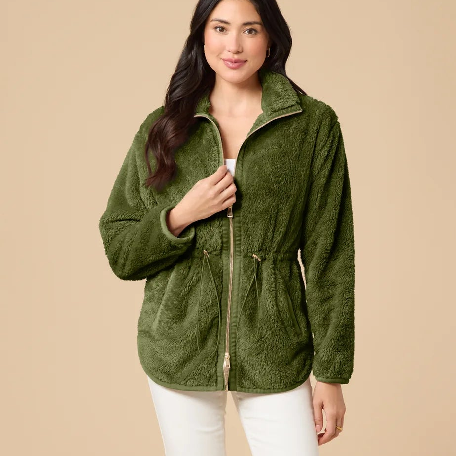 DreamPlush Double Zip Jacket- Olive
