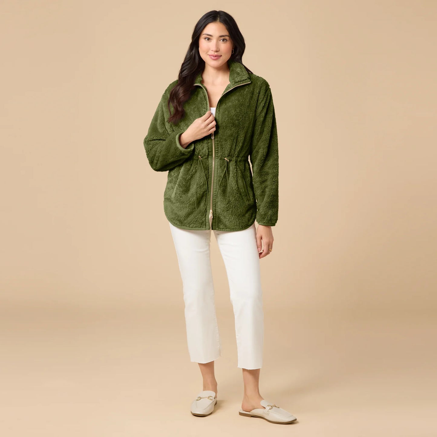 DreamPlush Double Zip Jacket- Olive
