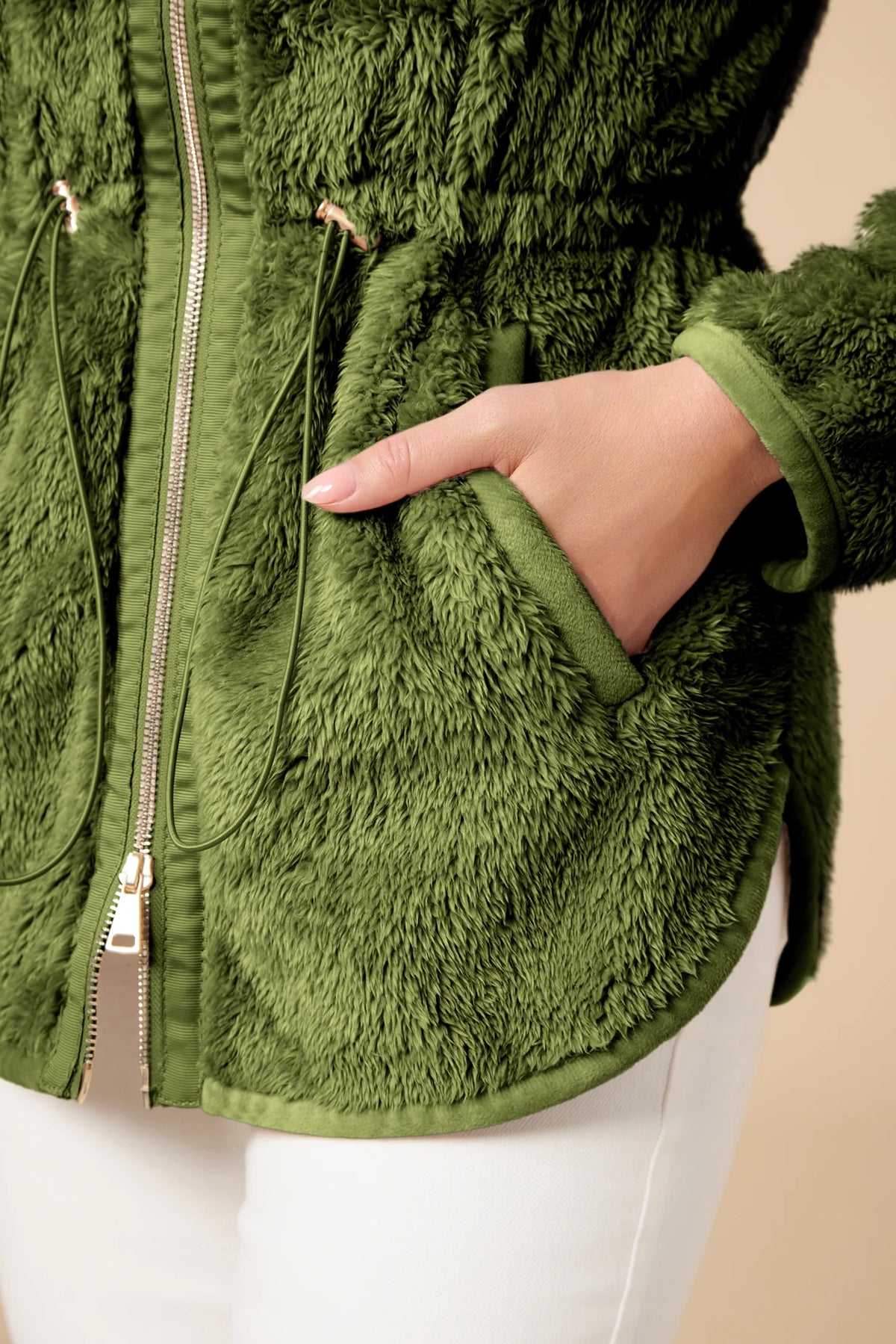DreamPlush Double Zip Jacket- Olive