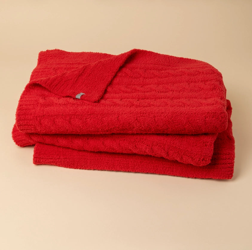 Red Cable Knit Marshmallow Throw Blanket