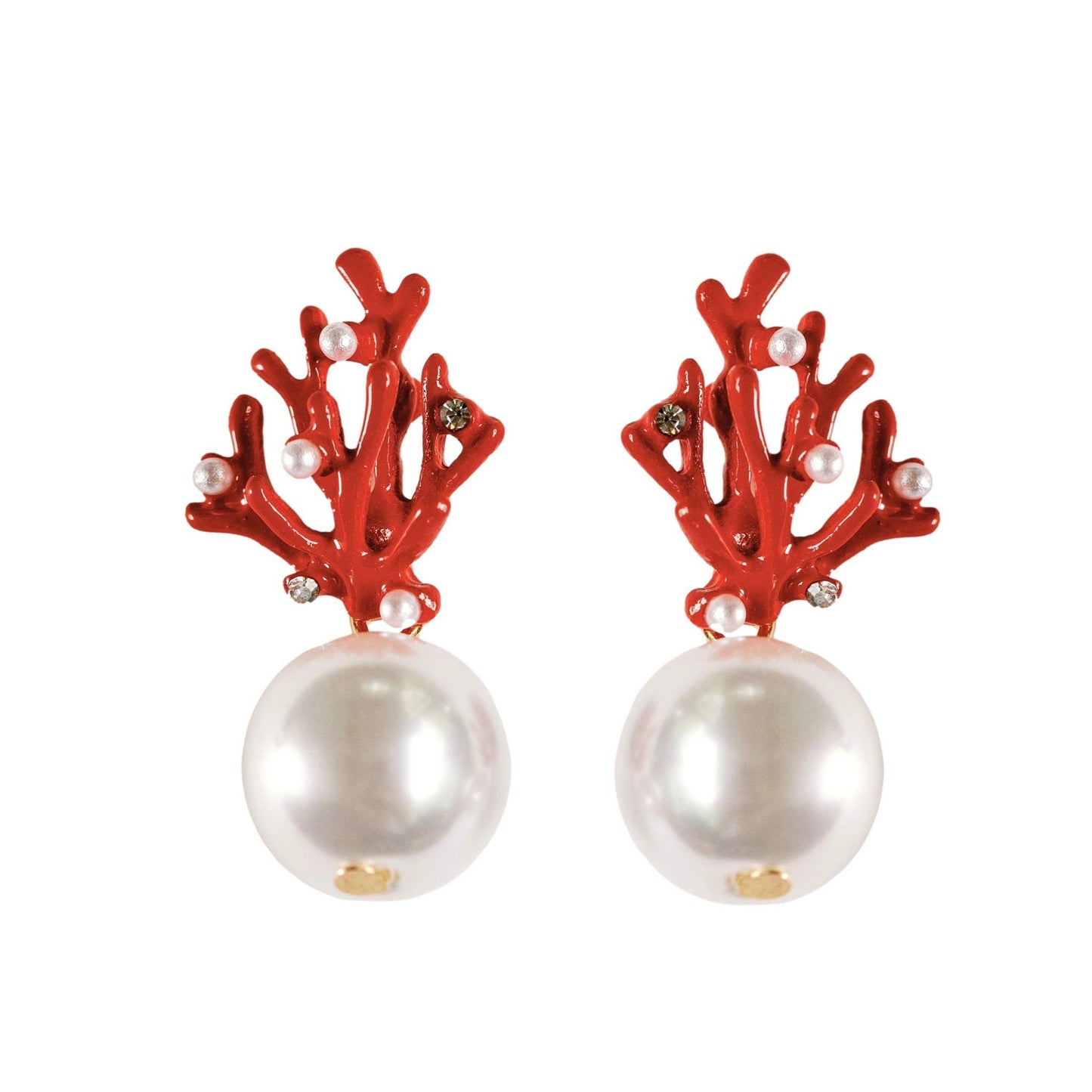 Pearl and Coral Mini Statement Earrings