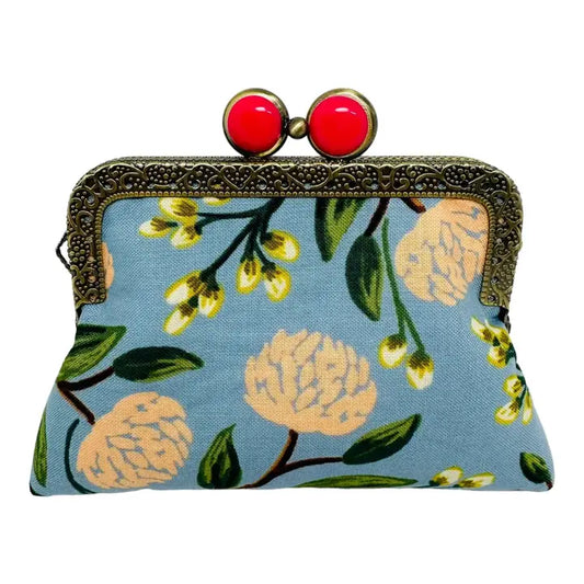 On The Go Credit Card Clutch - Peony Dusty Blue/Strawberry