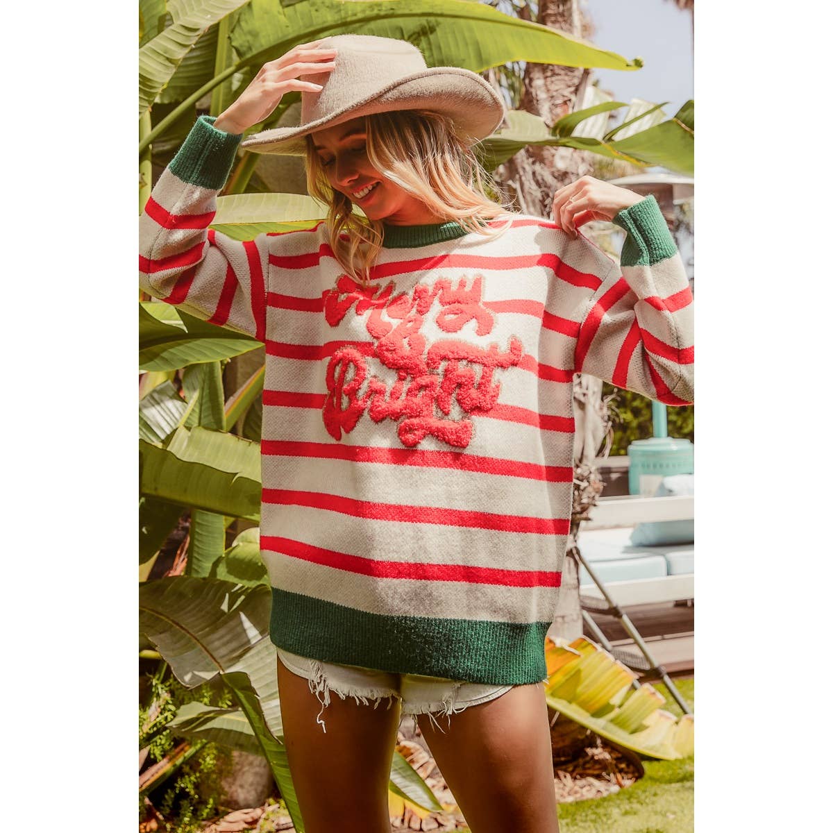 Christmas Theme Striped Knit Top