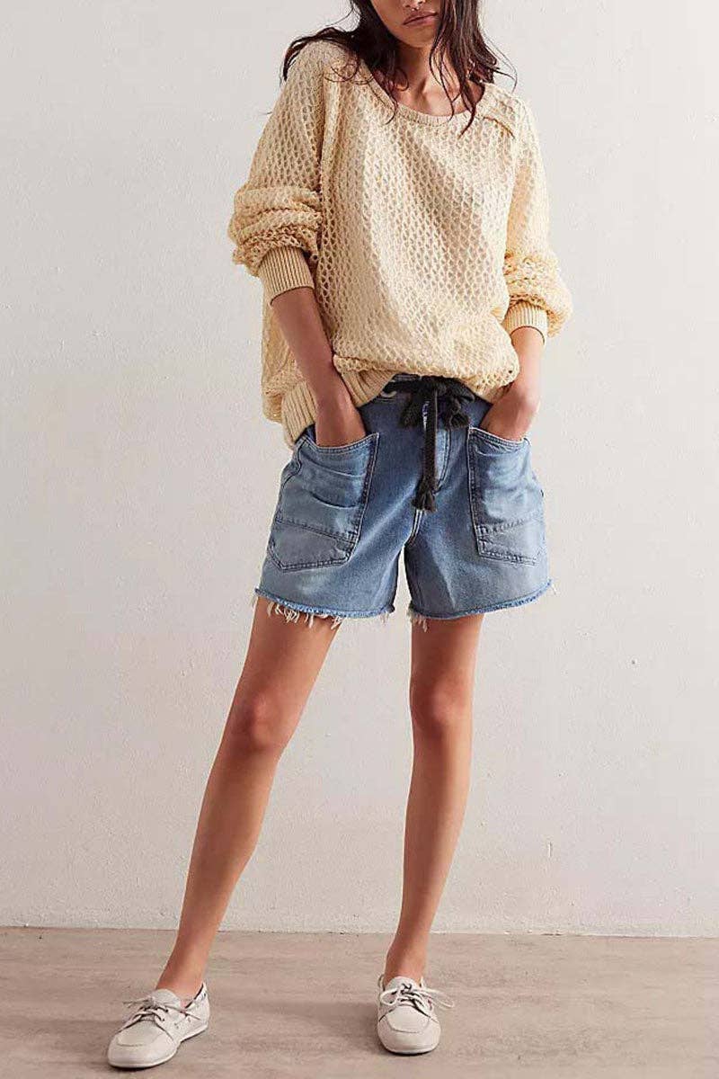 Lace-Up Denim Shorts: Black Belt