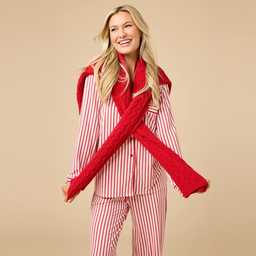 Red Stripe Notch Collar PJ Set