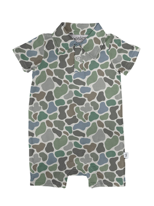 SS Polo Romper- Pebble Camo