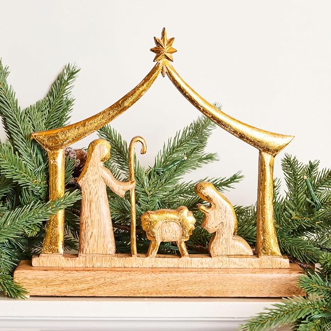 Handcrafted Mango Wood Nativity Scene Rustic