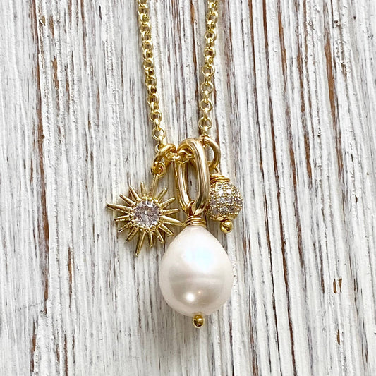 Pearl& Sun Micro Pave Necklace