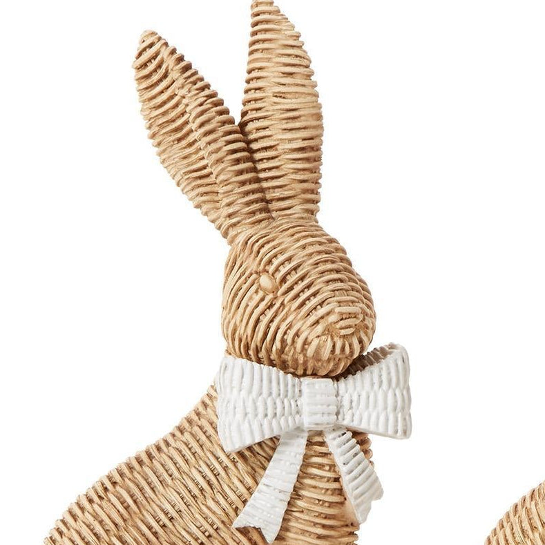 Wicker Weave Pattern Easter Bunny with Bow - Resin