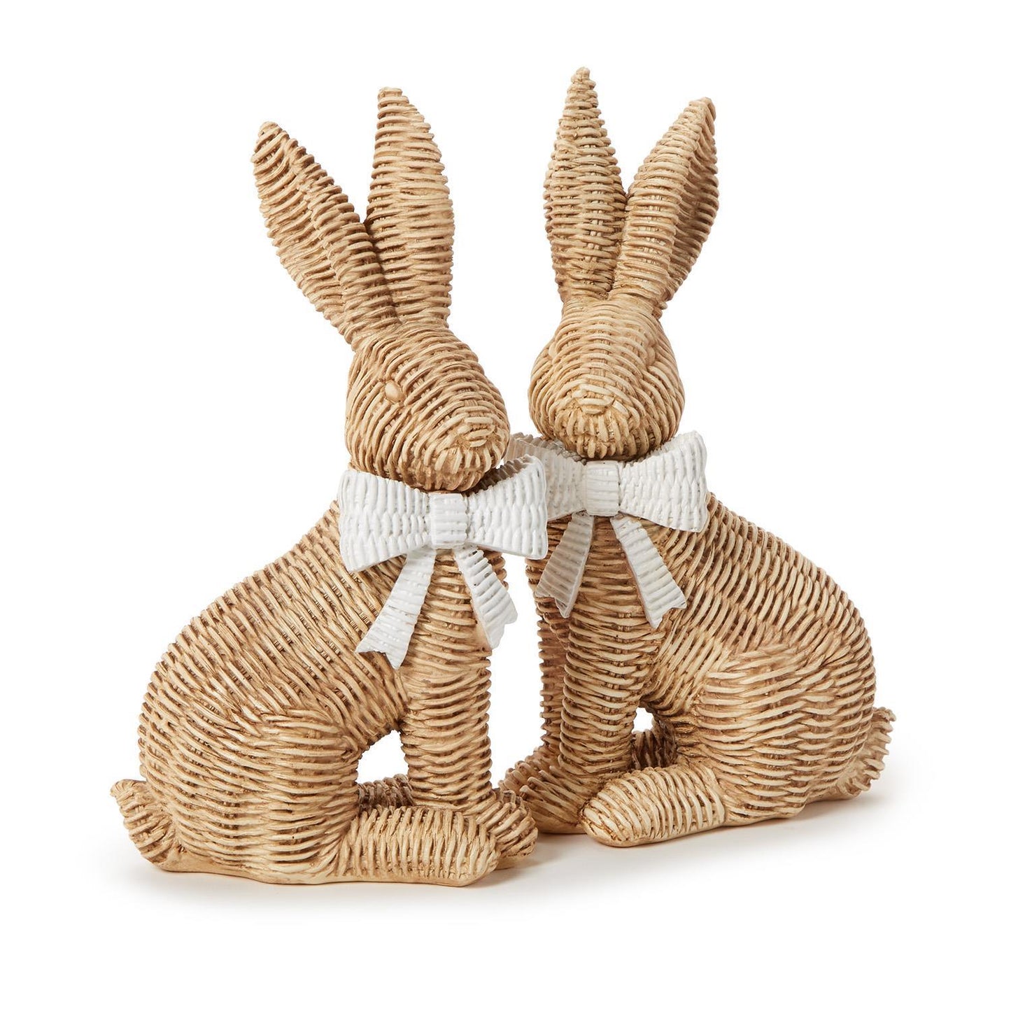 Wicker Weave Pattern Easter Bunny with Bow - Resin