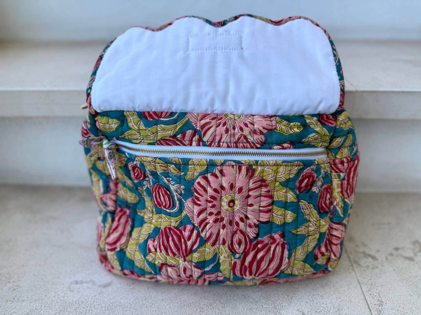 Large Block Printed Travel Bag Pink Teal