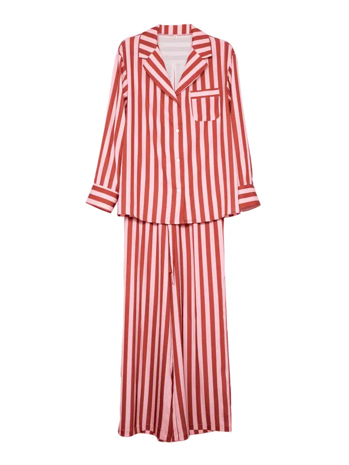 Blush Striped Satin Pajama Set