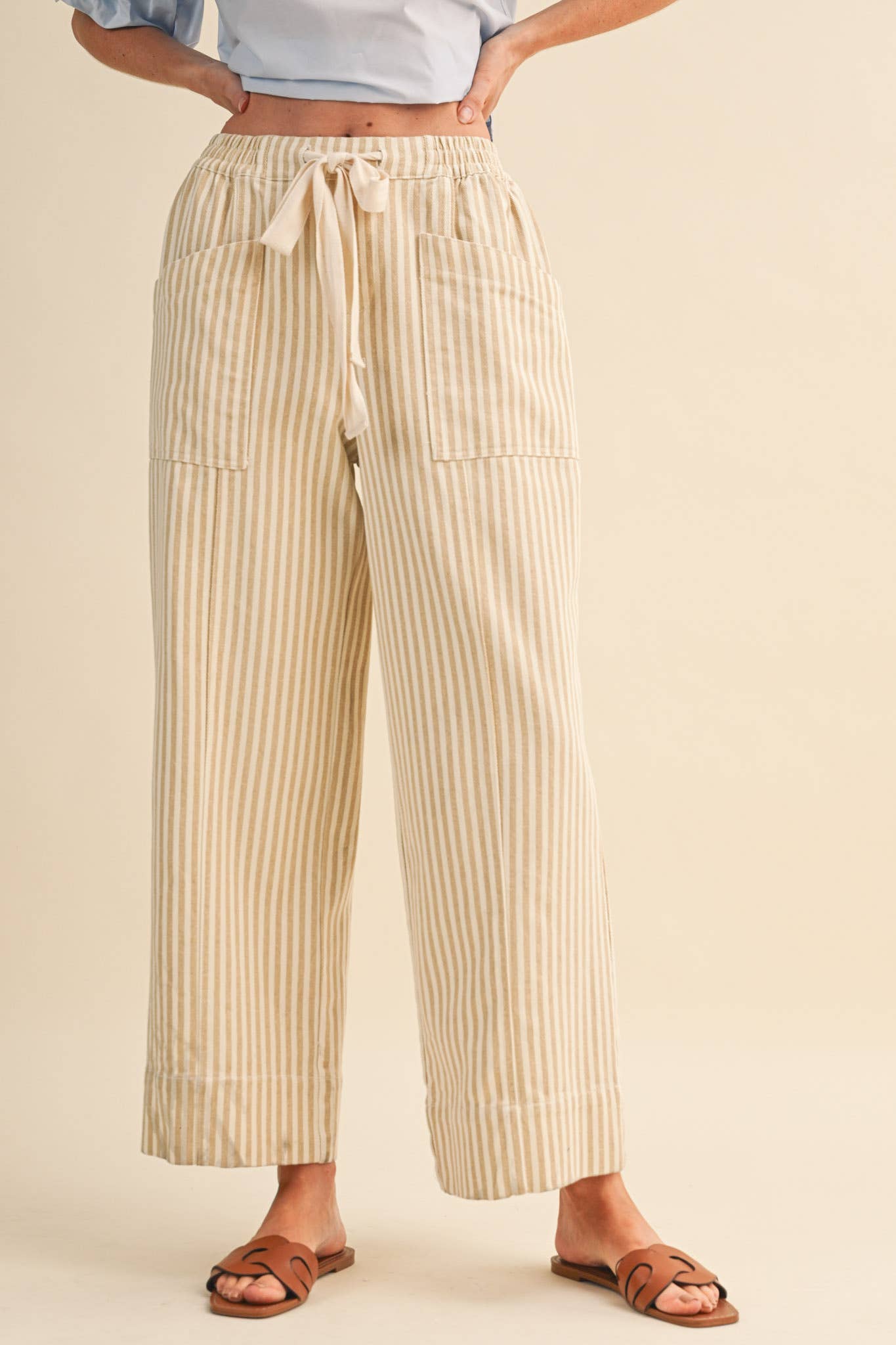Striped Wide Leg Drawstring Pant