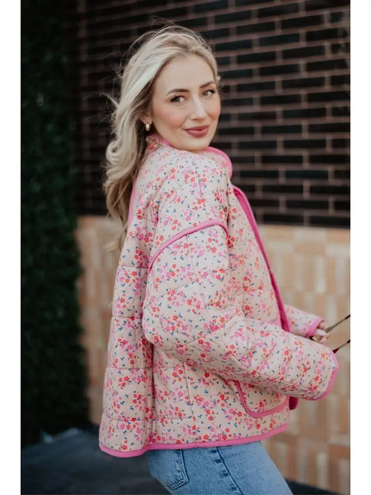 Pink Dainty Floral Lightweight Quilted Jacket