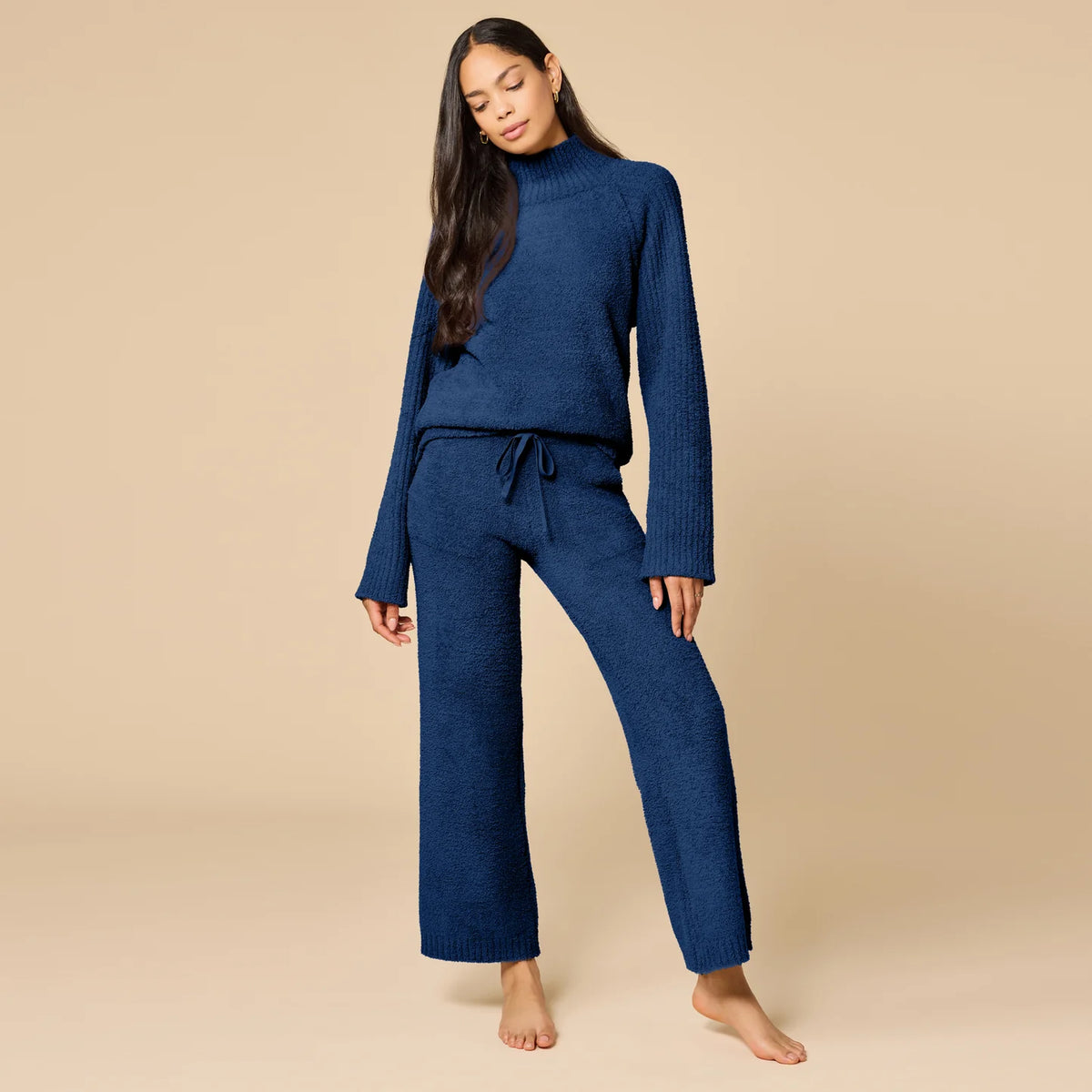 Marshmallow Rib Mock Neck with Long Pant Midnight