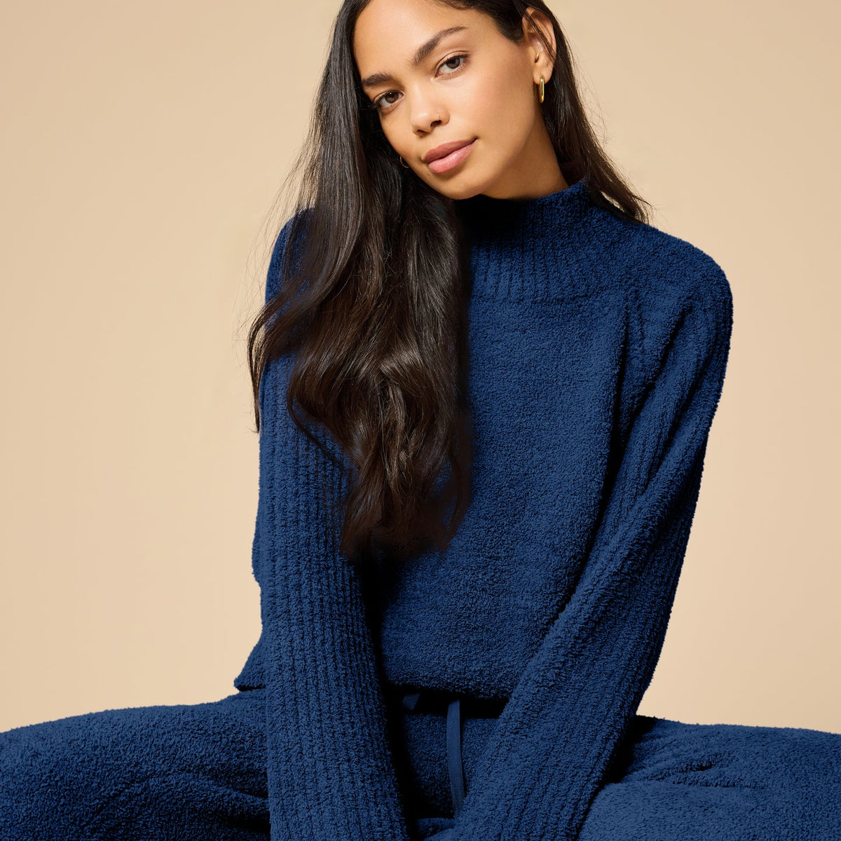 Marshmallow Rib Mock Neck with Long Pant Midnight