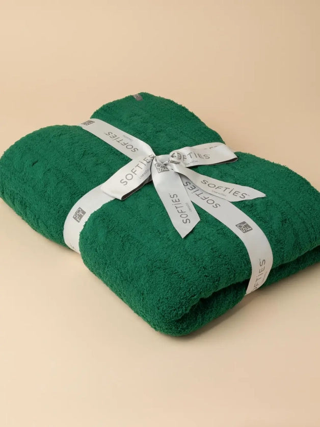 Green Cable Knit Marshmallow Throw Blanket