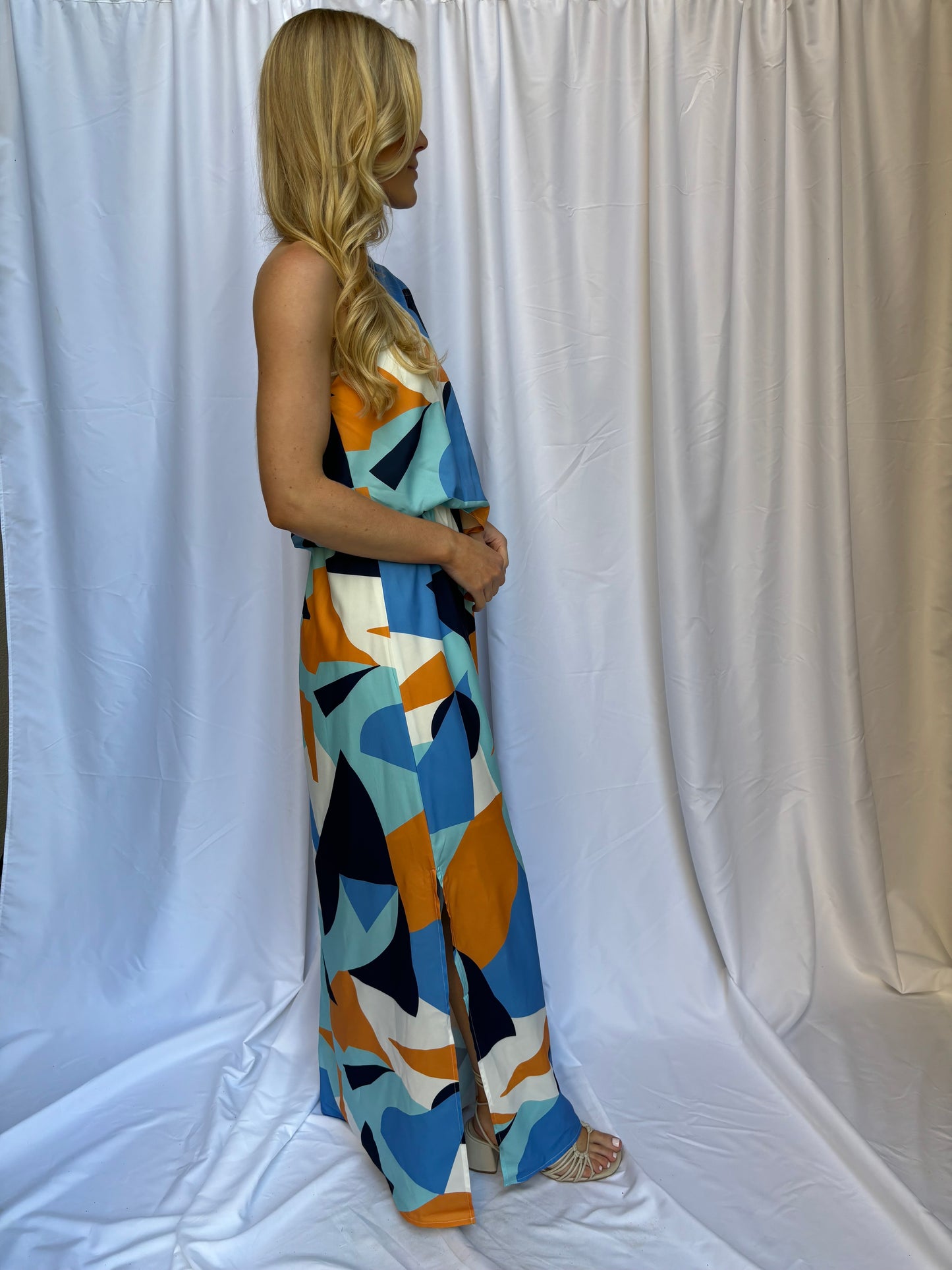 Geo Maxi Dress- Blue/Orange