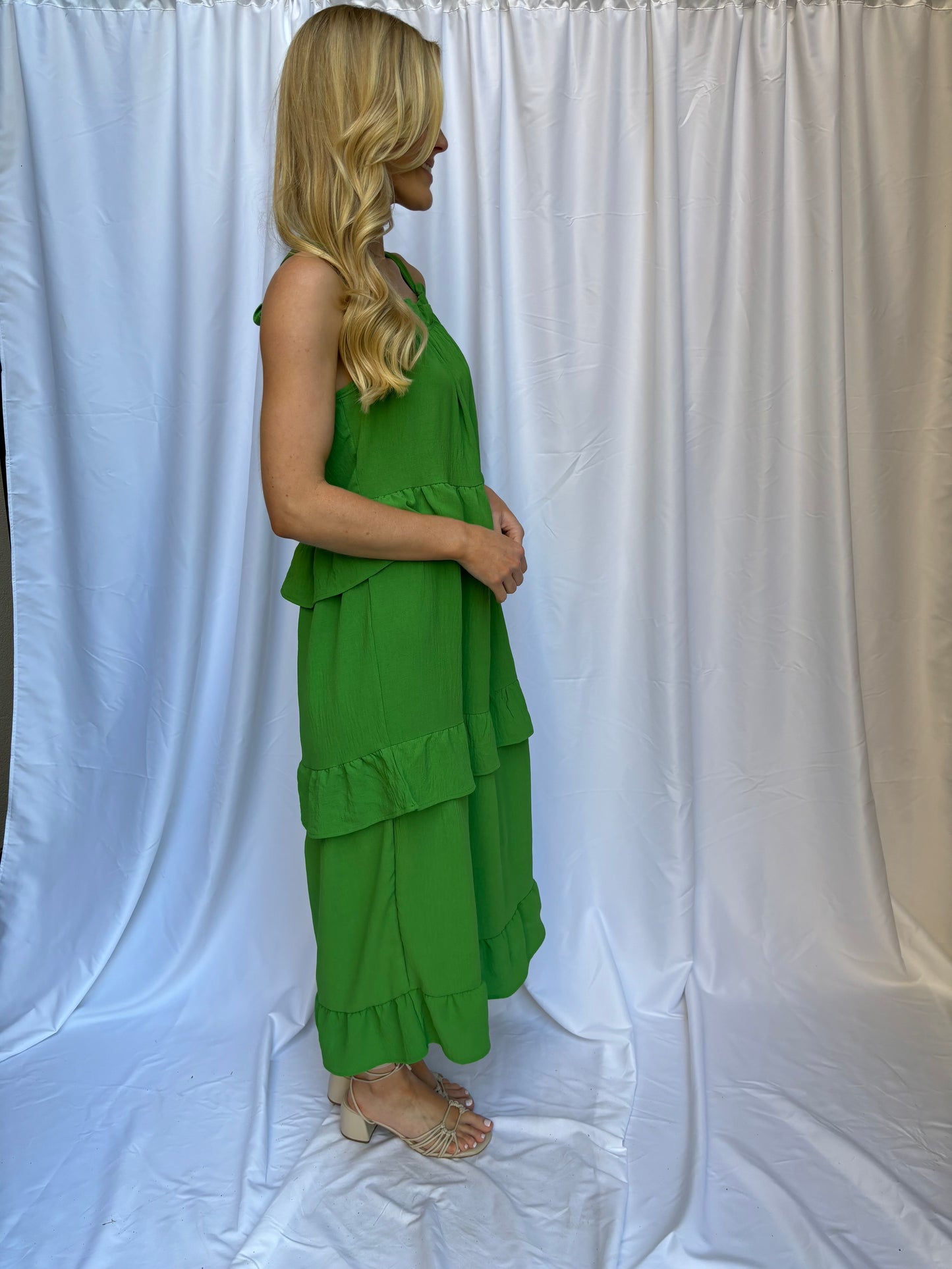 Ruffle Midi Dress- Green