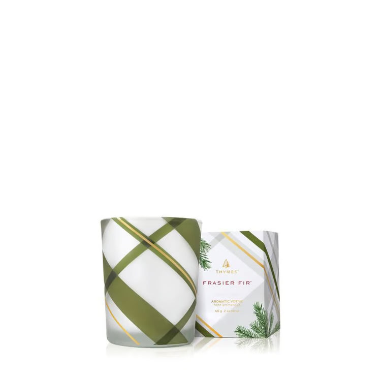 Frasier Fir Frosted Plaid Votive Candle Plaid