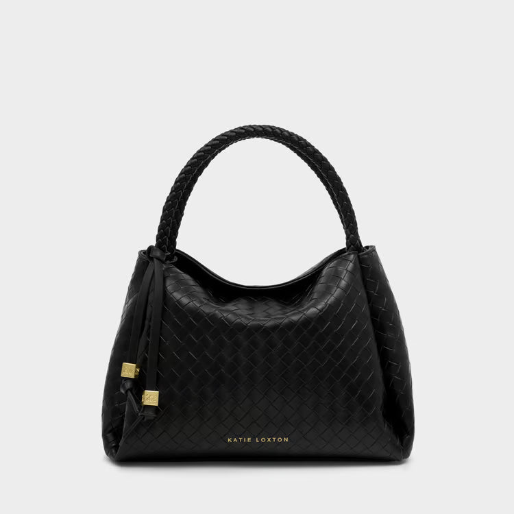 NOVA WOVEN TEXTURE TOP HANDLE BAG | Black