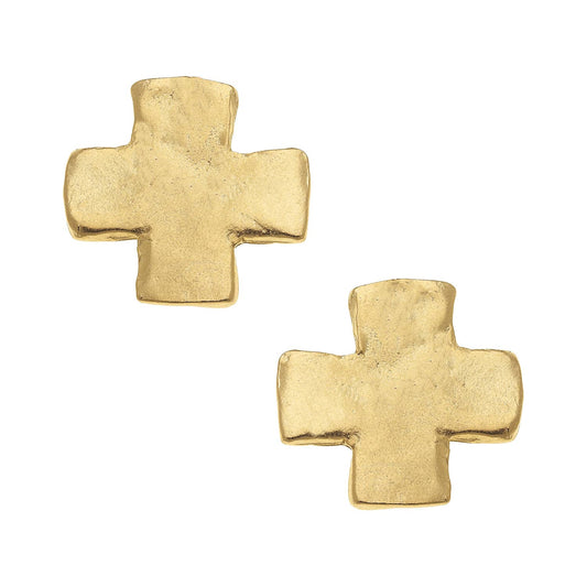 Large Gold Square Cross Studs