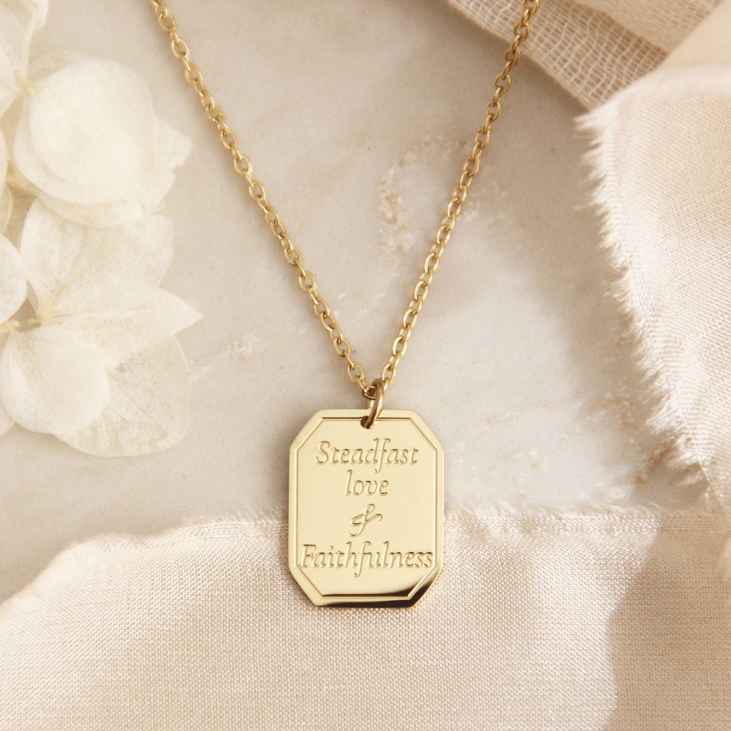 Proverbs 3:3 Necklace, Steadfast Love Faithfulness Necklace: Yellow Gold