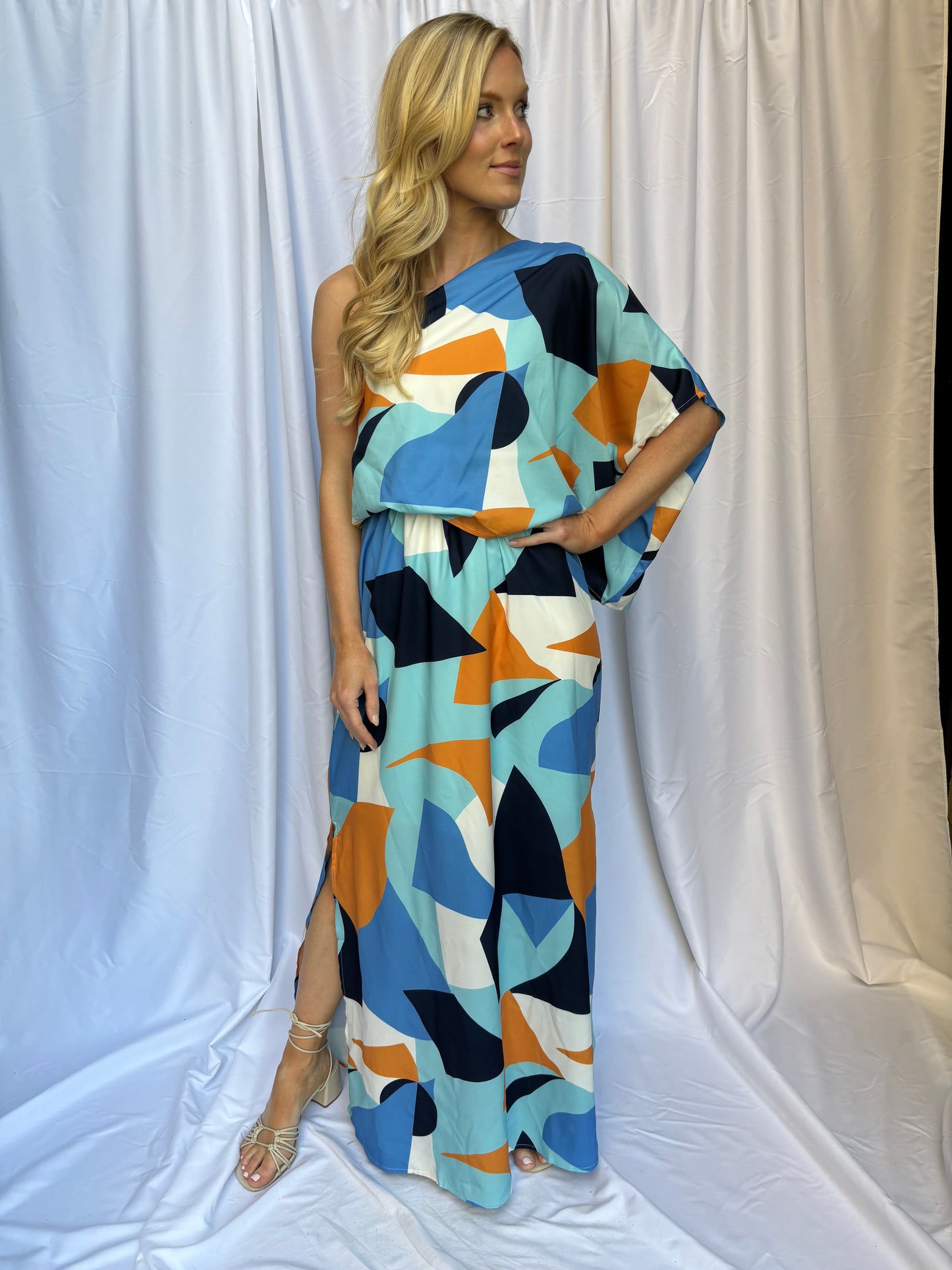 Geo Maxi Dress- Blue/Orange