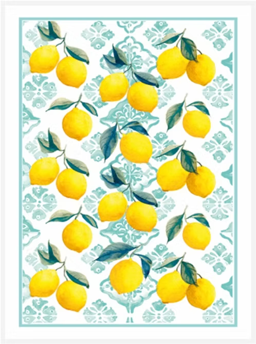 Lemon Tiles Stonewashed Printed Tea Towel