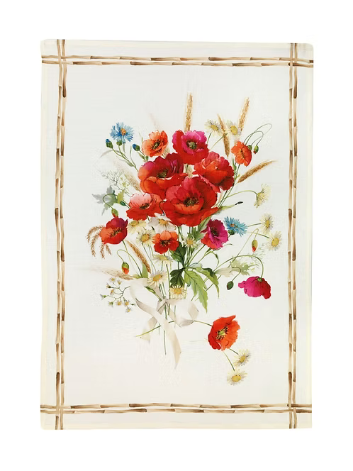 Red Poppies Printed-Linen Tea Towel