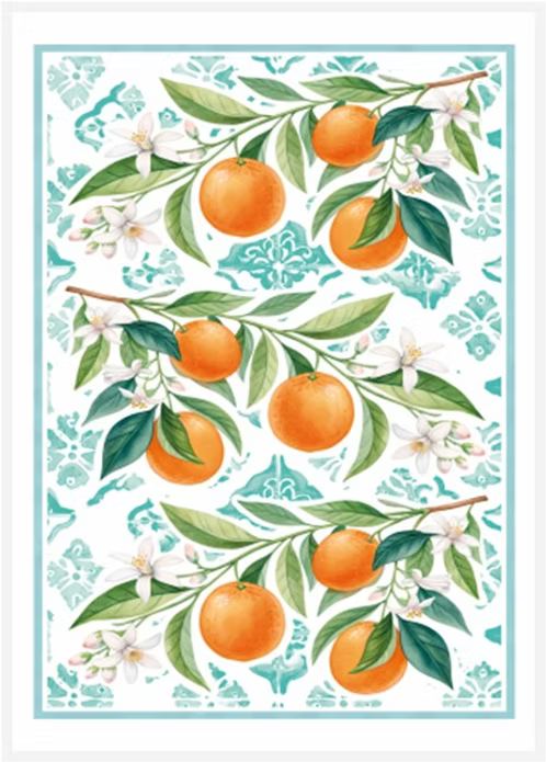 Orange Tiles Stonewashed Printed Tea Towel