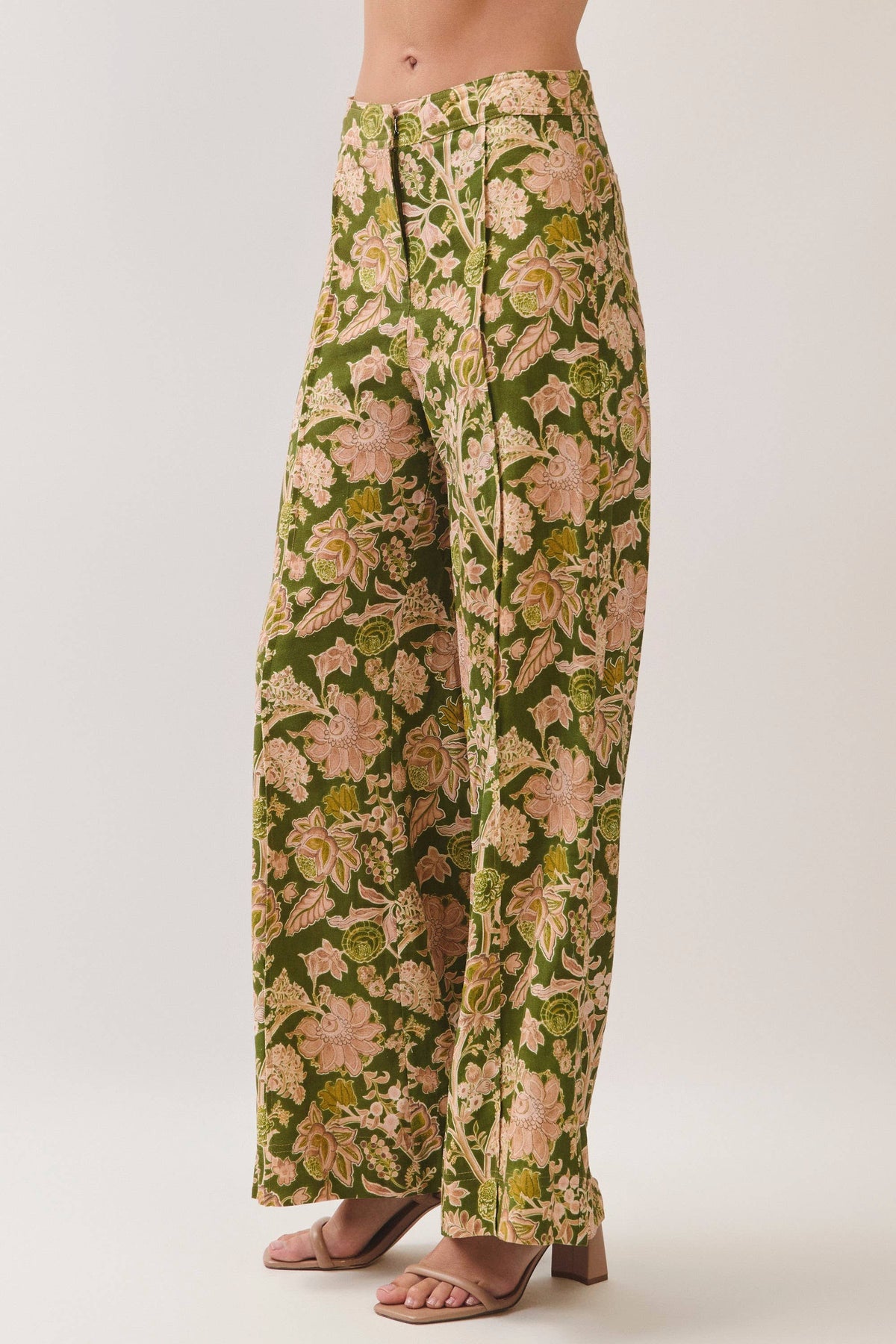 Floral Print Wide Leg Long Pants: Green