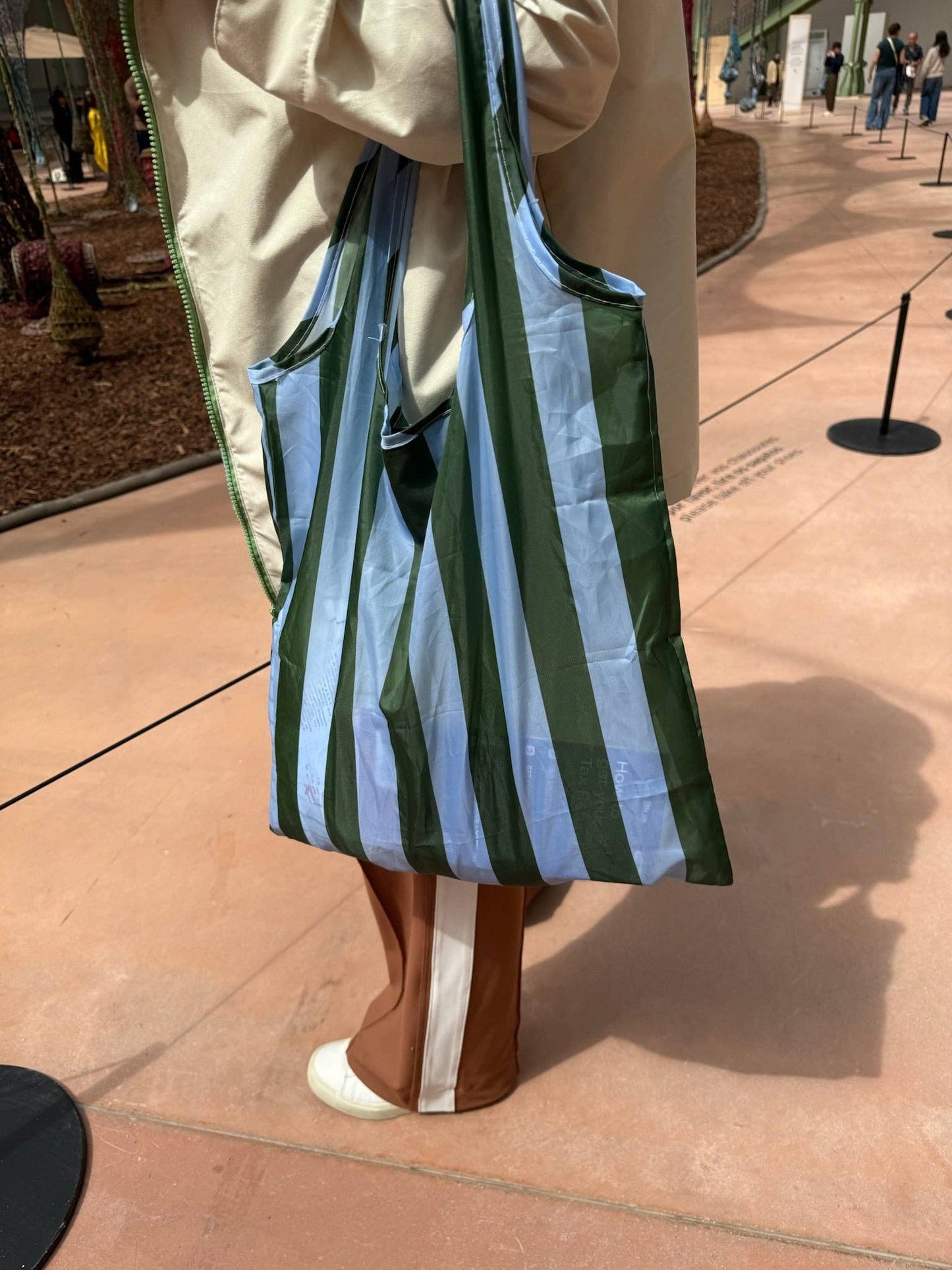 Green Blue Stripe Pocket Shopper