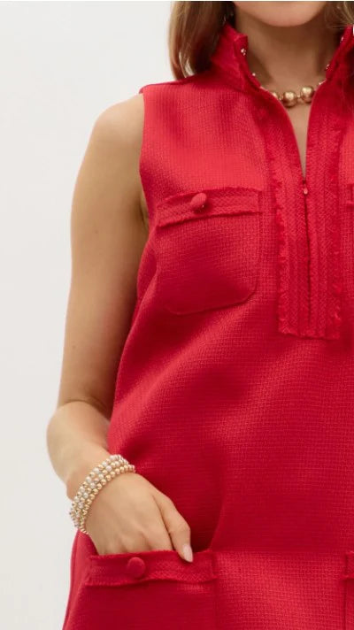 Solid Textured Mini Dress Red