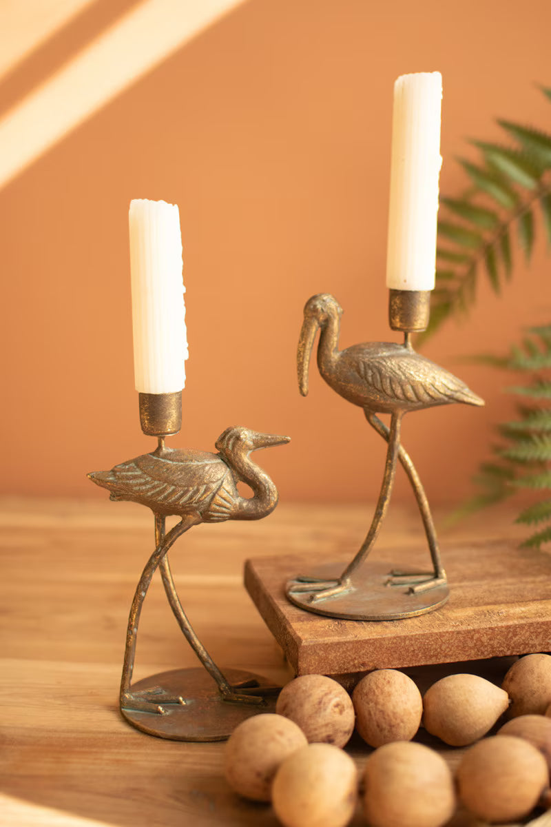 Antique Brass Shorebird Taper Candle Holder