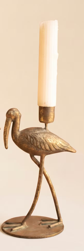 Antique Brass Shorebird Taper Candle Holder