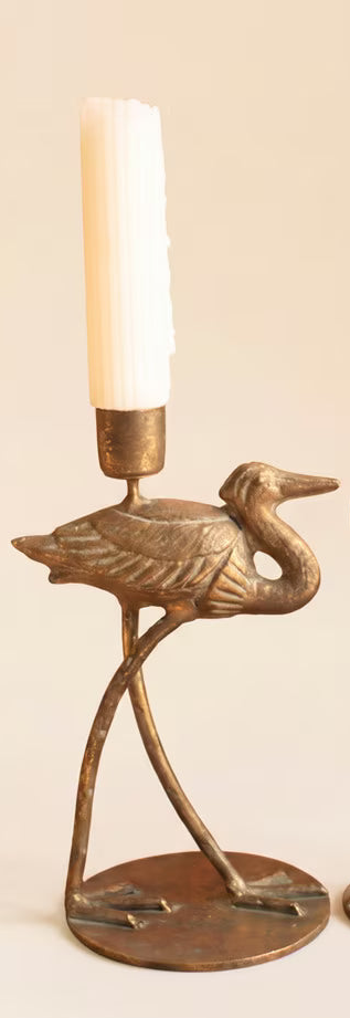 Antique Brass Shorebird Taper Candle Holder