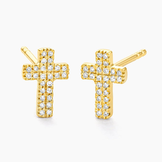 Waterproof Small Cross Stud Earrings Gold