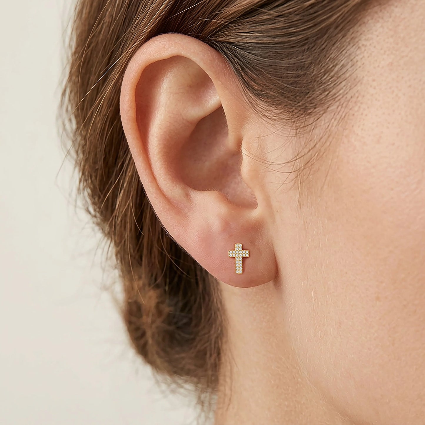 Waterproof Small Cross Stud Earrings Silver