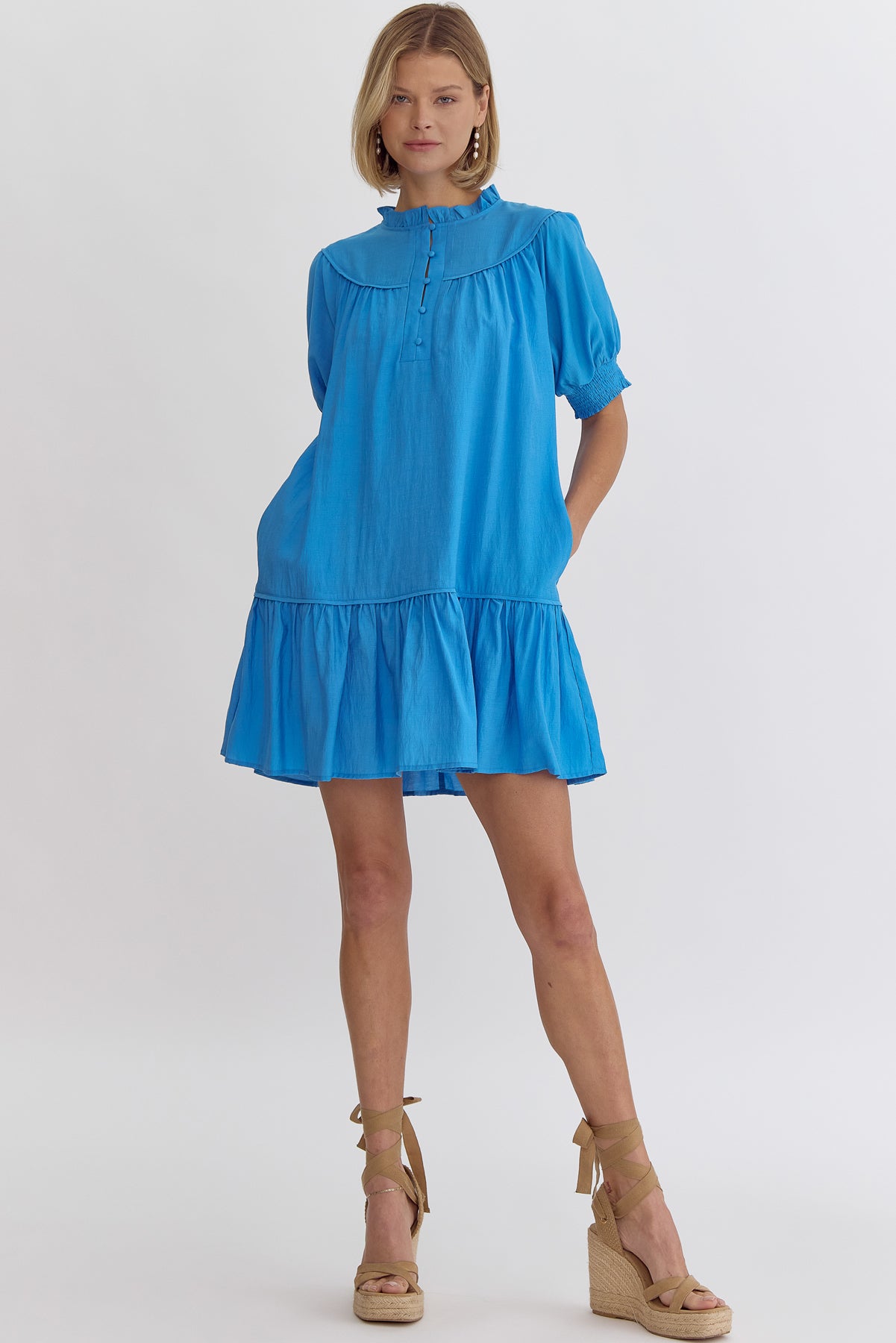 Mock Neck Mini Dress- French Blue