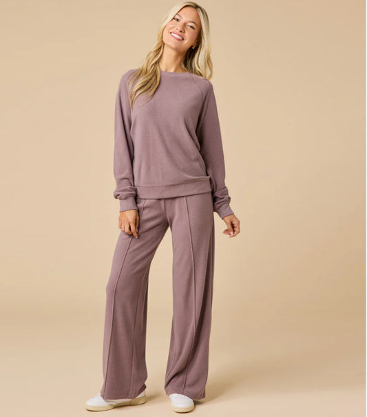 Vintage Velvet Raglan Crew/Pintuck Wide Pant Driftwood