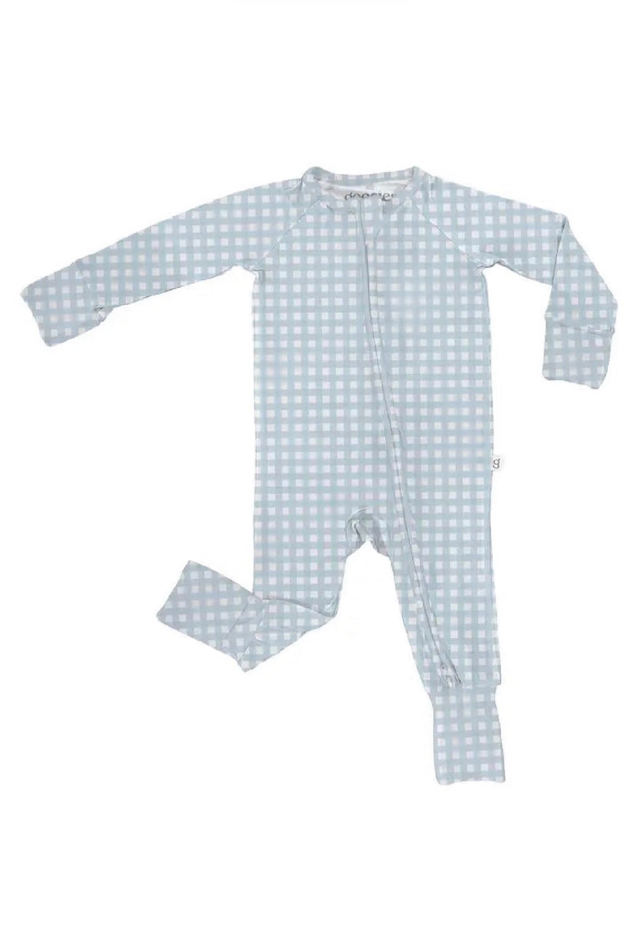 Long Sleeve Zip PJ - Gingham in Cottage Blue