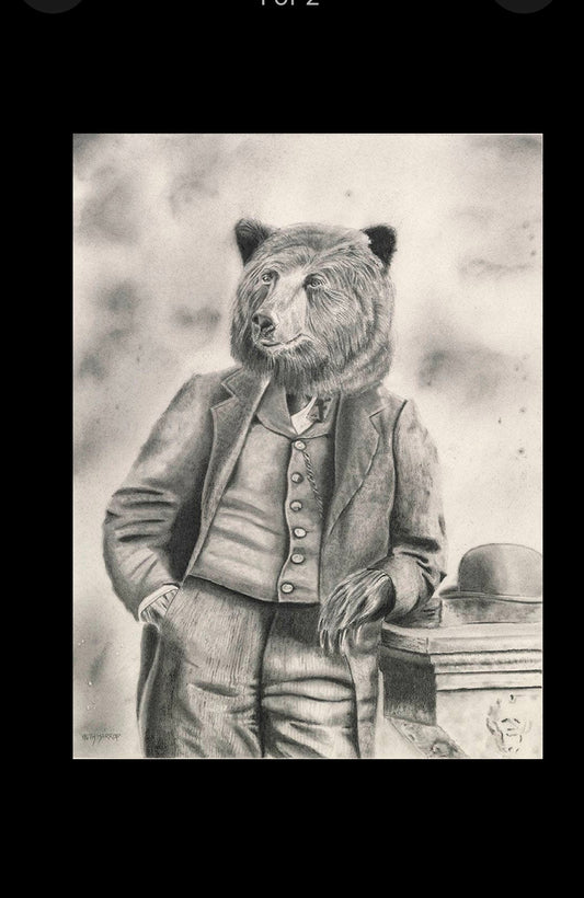 Postcard Bear Pencil Drawing