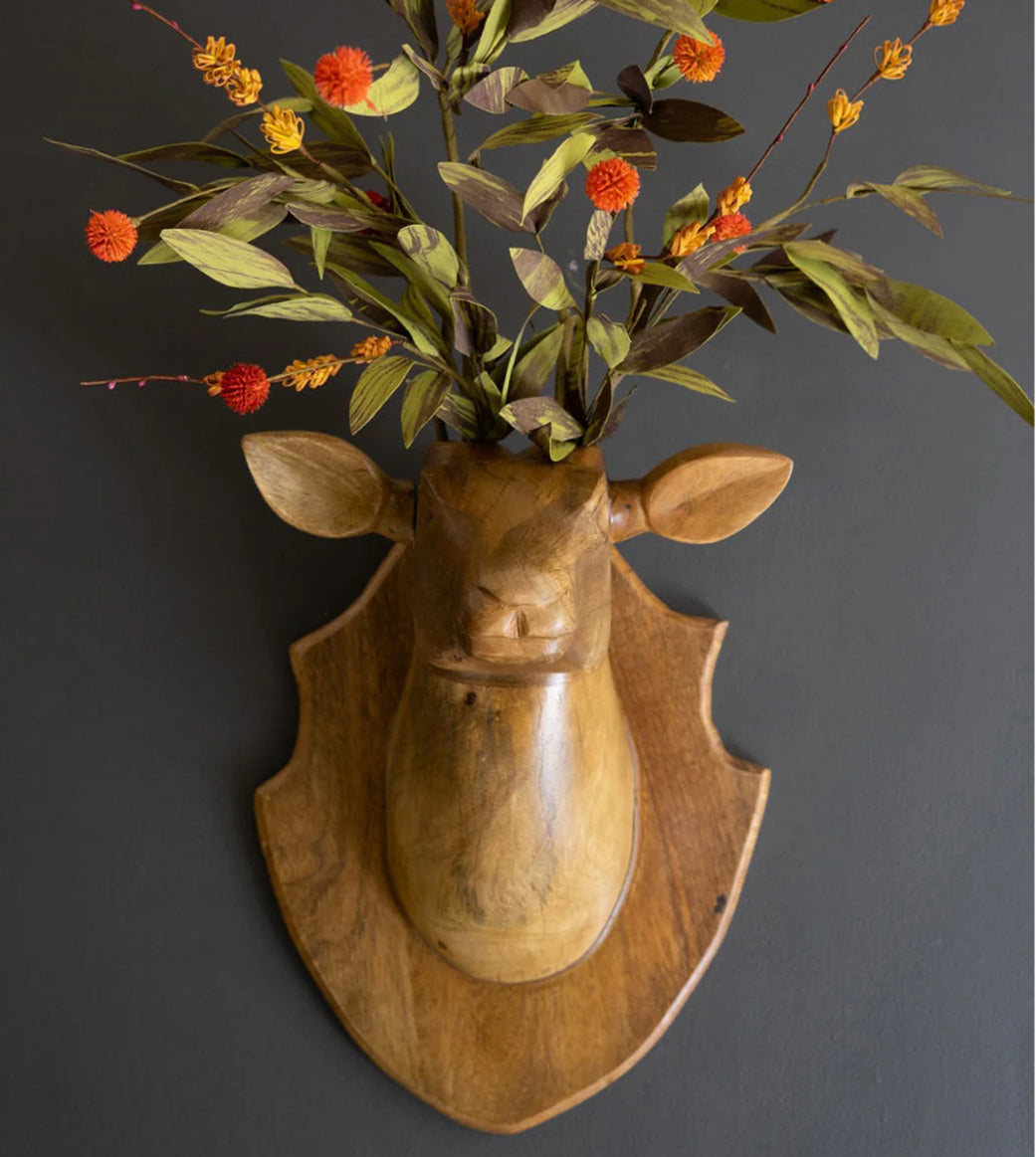 Carved Mango Wood Wall Mounted Deer Head
