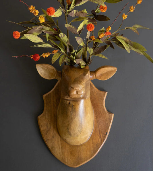 Carved Mango Wood Wall Mounted Deer Head