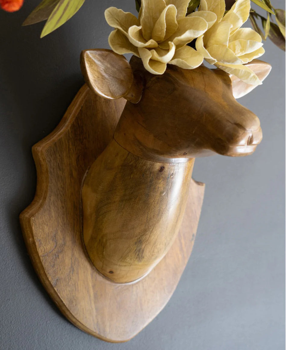 Carved Mango Wood Wall Mounted Deer Head