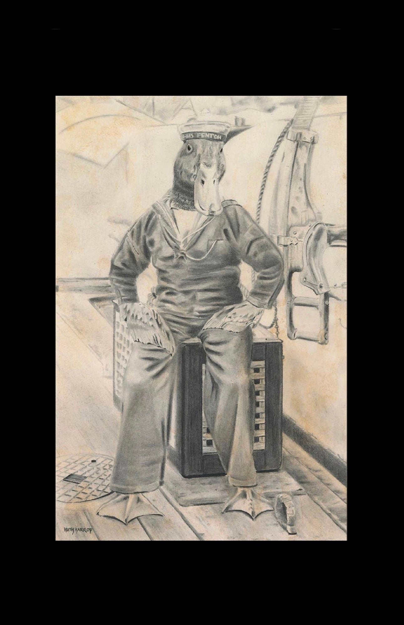 Postcard Sailor Duck.  Pencil drawing